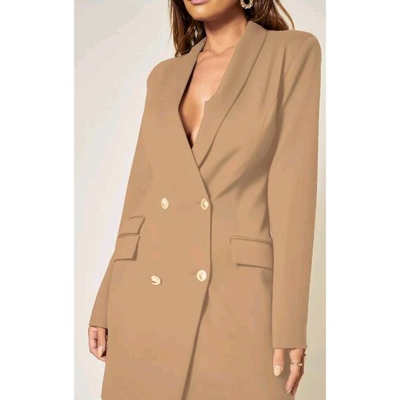 Unique21 Women L 10-12 Elegant Lt Brown Blazer Dress Party Cocktail Office Siren - Picture 5 of 10